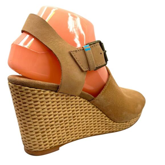 TOMS Tropez Wedge Platform Sandal 3 inch Heel in Honey Suede Leather Women's 8.5 - Picture 7 of 15